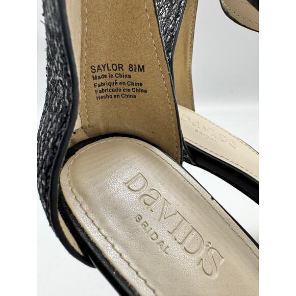 Davids Bridal Saylor Black Glitter Open Toe High Heel Pumps Sz 8.5 Wedding Prom - Picture 9 of 10